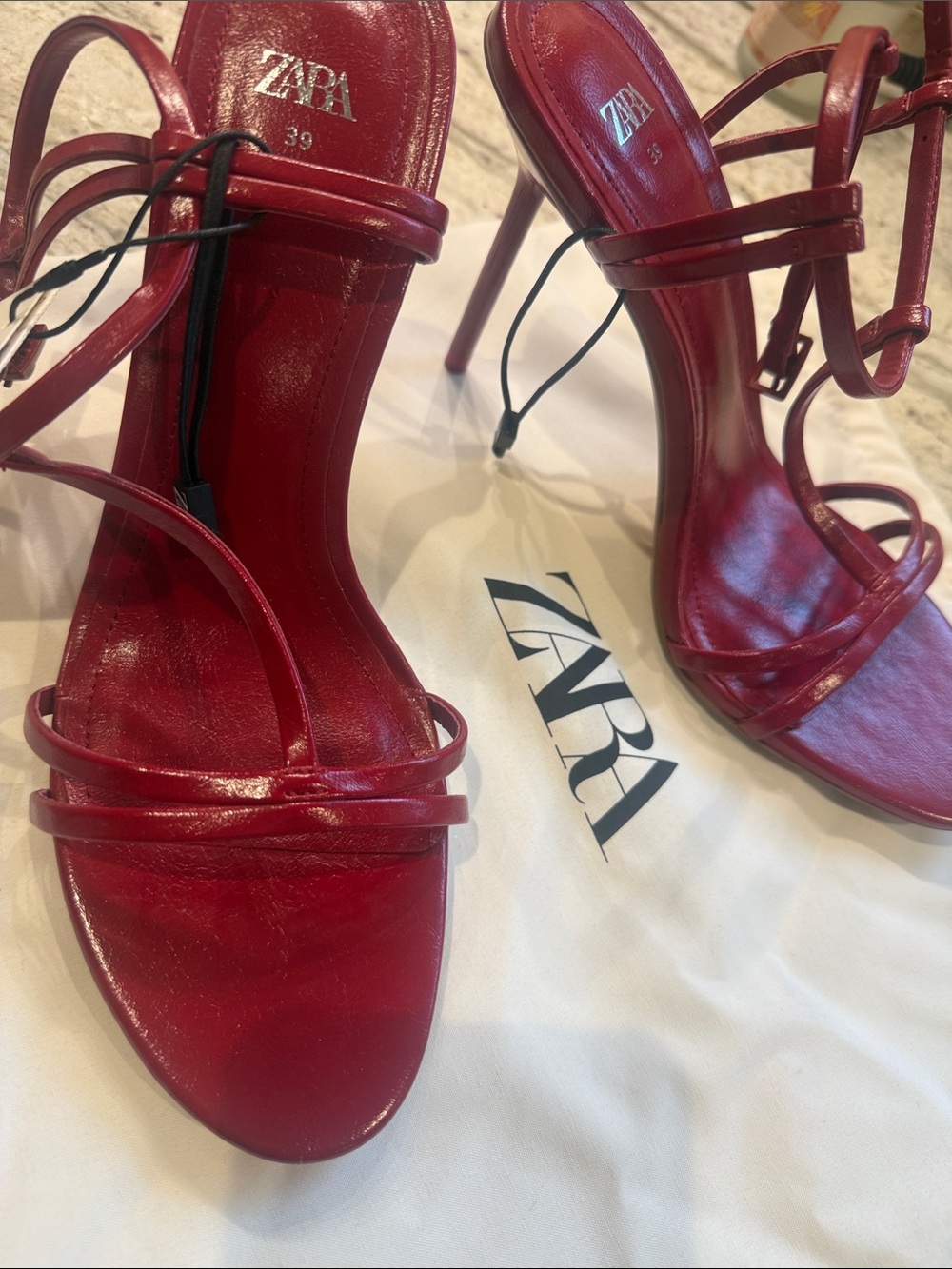 Zara Burgundy Strappy Stiletto Sandals Brand New - Picture 2 of 4